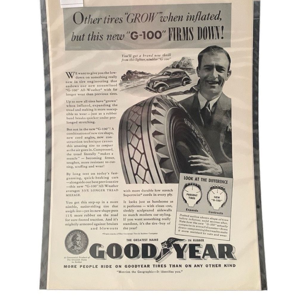 Vintage 1939 Goodyear Other Tires Grow when inflated Ad Advertisement